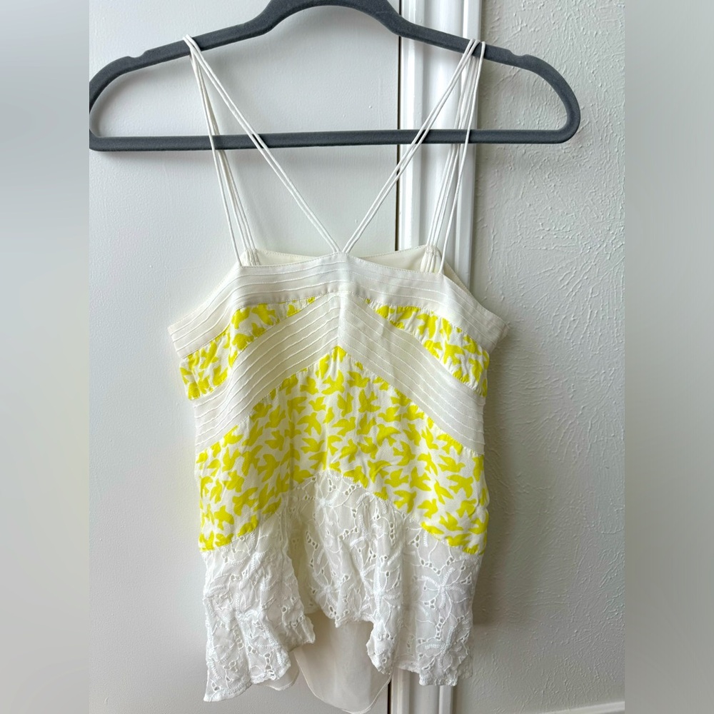 Anthropologie Top Leifnotes Size 0 White Eyelet Yellow Detail